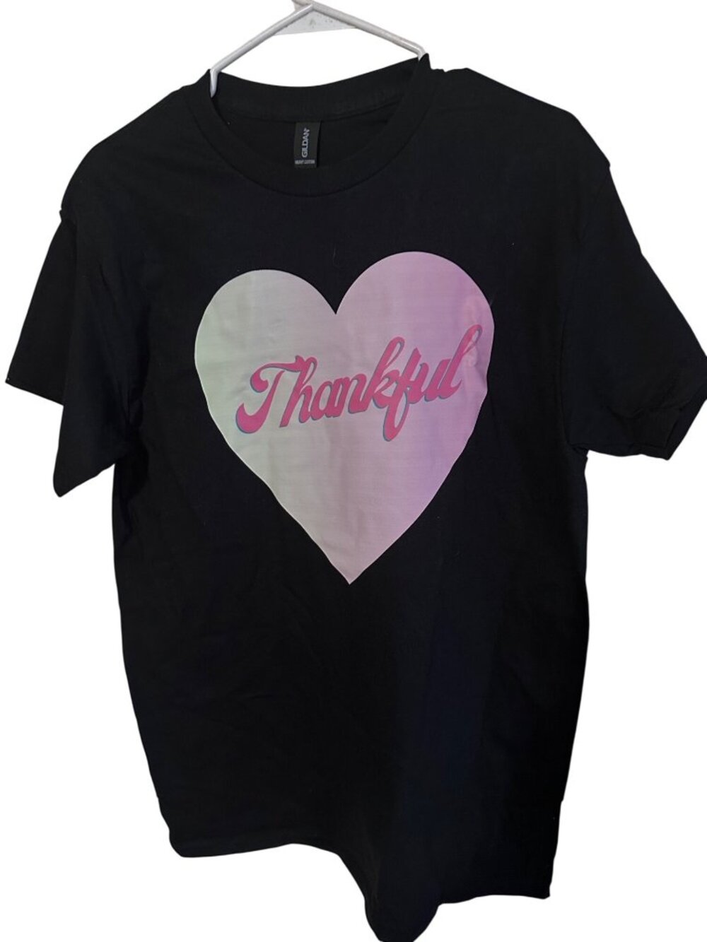 New graphic t-shirt black and pink Thankful size M